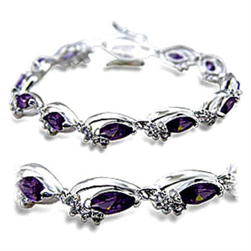 415701 - Brass Bracelet Rhodium Women AAA Grade CZ Amethyst