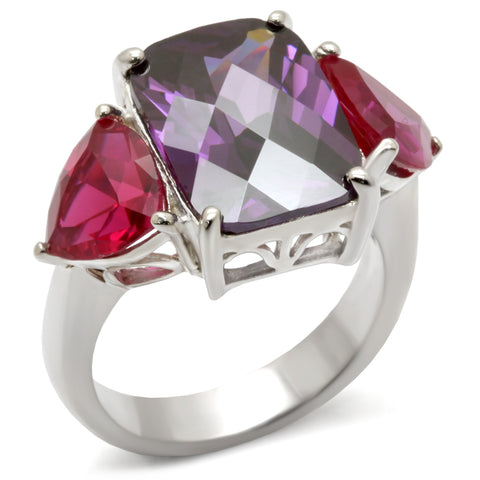 49702 - 925 Sterling Silver Ring High-Polished Women AAA Grade CZ Amethyst