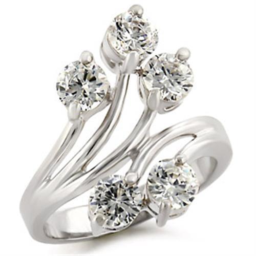 50113 - 925 Sterling Silver Ring High-Polished Women AAA Grade CZ Clear