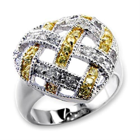 60205 - Brass Ring Reverse Two-Tone Women AAA Grade CZ Topaz