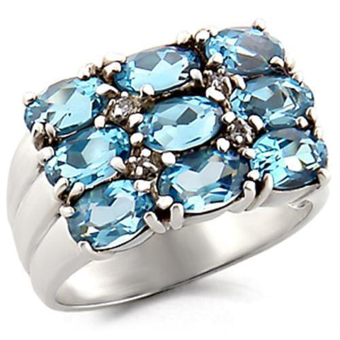 6X002 - 925 Sterling Silver Ring High-Polished Women Synthetic Sea Blue