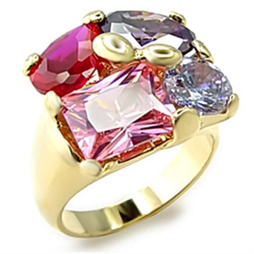 6X013 - Brass Ring Gold Women AAA Grade CZ Multi Color