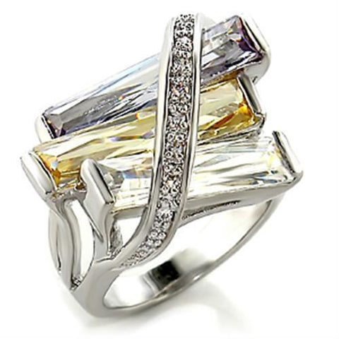 6X016 - Brass Ring Rhodium Women AAA Grade CZ Multi Color