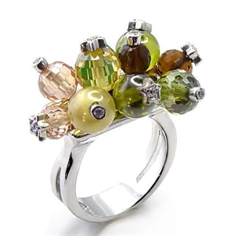 6X018 - Rhodium Brass Ring with AAA Grade CZ  in Multi Color