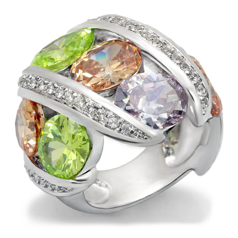 6X019 - Brass Ring Rhodium Women AAA Grade CZ Multi Color