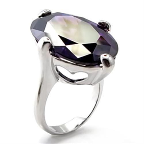 6X025 - Brass Ring Rhodium Women AAA Grade CZ Amethyst