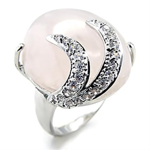 6X028 - Rhodium Brass Ring with Precious Stone PINK CRYSTAL in Light Rose