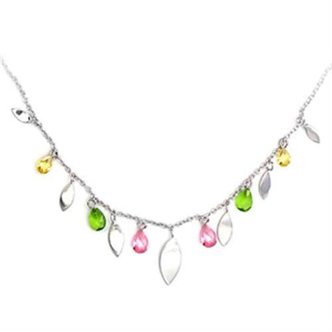 6X106 - 925 Sterling Silver Necklace High-Polished Women AAA Grade CZ Multi Color
