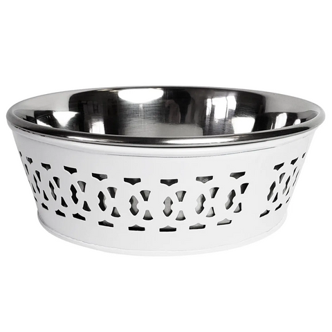 Stainless Steel Country Farmhouse Dog Bowl - White