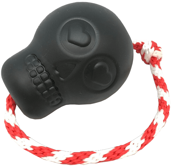 USA-K9 Magnum Skull Durable Rubber Chew Toy, Treat Dispenser, Reward Toy, Tug Toy, and Retrieving Toy - Black Magnum