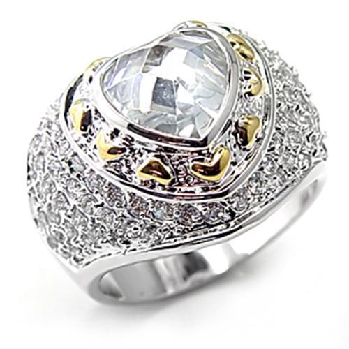 7X066 - Brass Ring Reverse Two-Tone Women AAA Grade CZ Clear