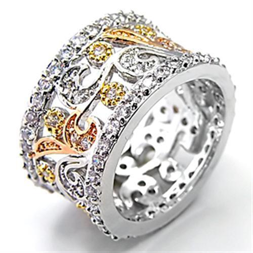 7X089 - Brass Ring Tricolor Women AAA Grade CZ Clear