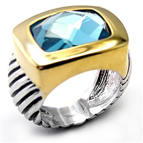 7X119 - Brass Ring Reverse Two-Tone Women Semi-Precious London Blue