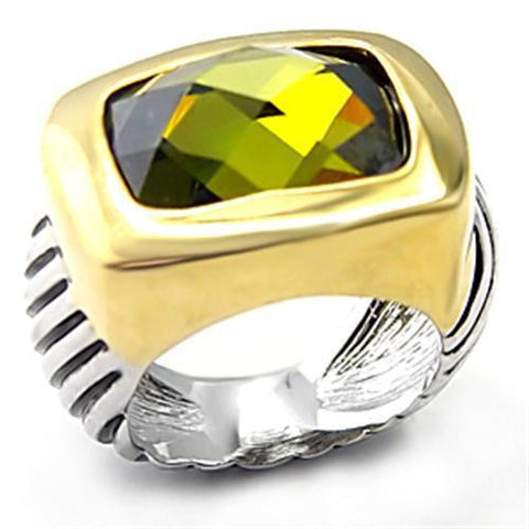 7X127 - Brass Ring Reverse Two-Tone Women AAA Grade CZ Olivine color