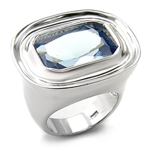 7X165 - 925 Sterling Silver Ring Rhodium Women Synthetic Sea Blue