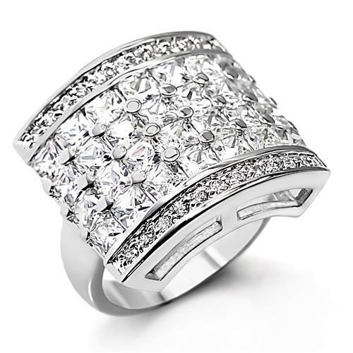 7X174 - 925 Sterling Silver Ring High-Polished Women AAA Grade CZ Clear