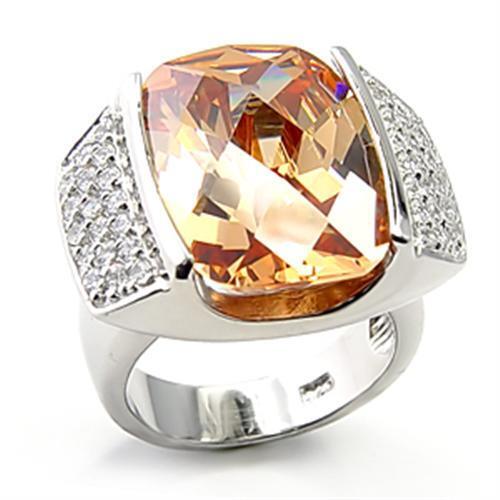 7X194 - 925 Sterling Silver Ring Rhodium Women AAA Grade CZ Champagne