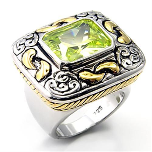 7X244 - 925 Sterling Silver Ring Reverse Two-Tone Women AAA Grade CZ Apple Green color