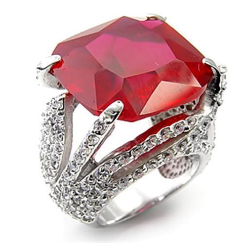 7X251 - 925 Sterling Silver Ring Rhodium Women Synthetic Ruby