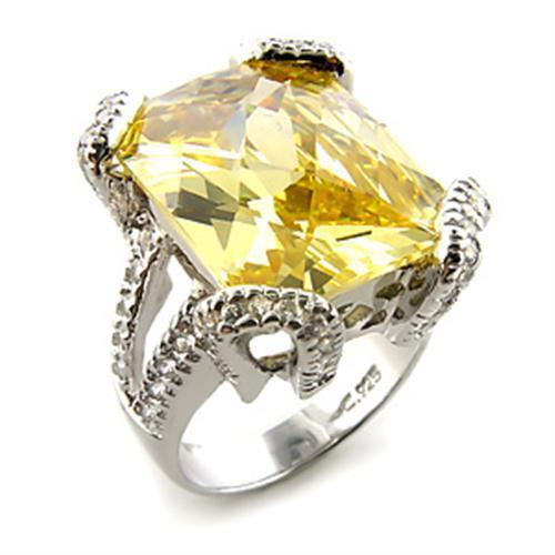 7X364 - 925 Sterling Silver Ring Rhodium Women AAA Grade CZ Citrine Yellow
