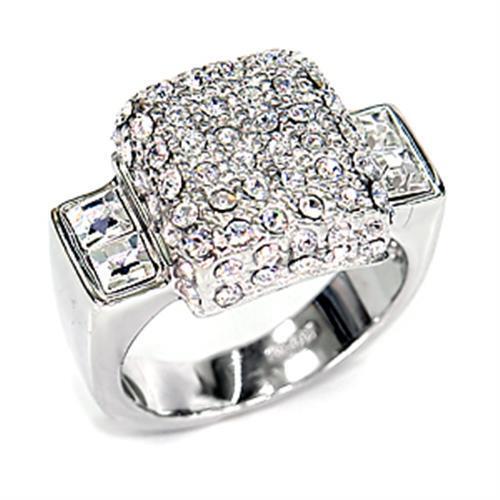 7X384 - 925 Sterling Silver Ring Rhodium Women Top Grade Crystal Clear