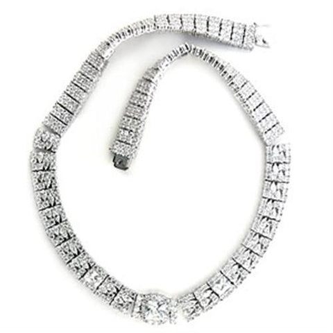 7X410 - Brass Necklace Rhodium Women AAA Grade CZ Clear