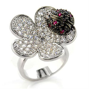 80507 - Brass Ring Rhodium + Ruthenium Women AAA Grade CZ Multi Color