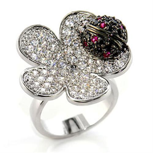 80507 - Brass Ring Rhodium + Ruthenium Women AAA Grade CZ Multi Color