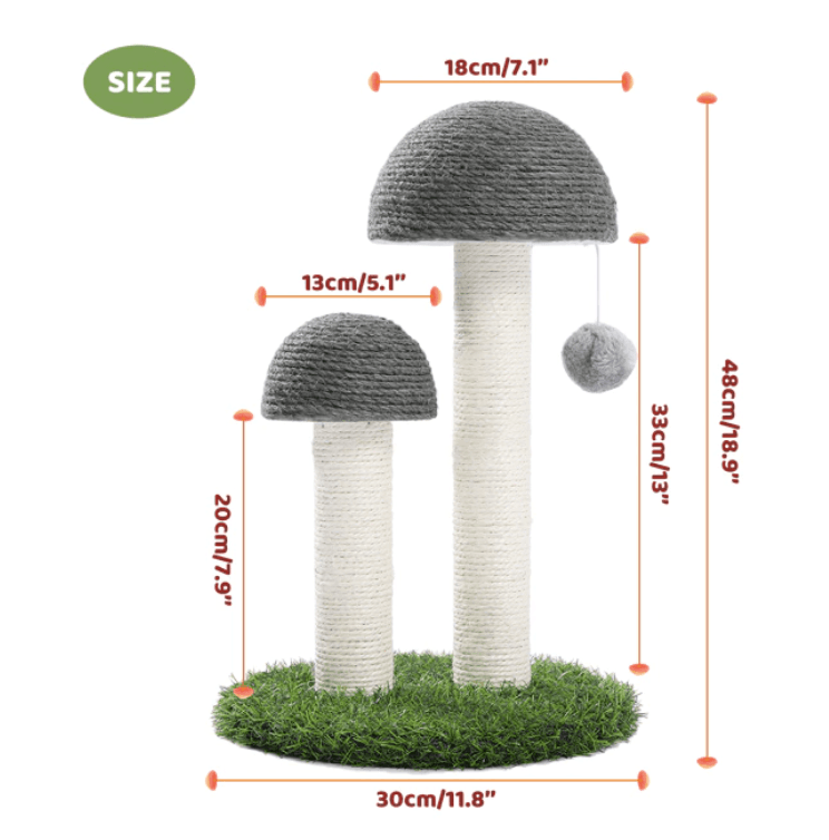 Mushroom Cat Scratching Post with Ball