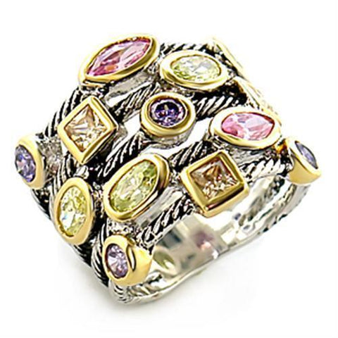 8X049 - Brass Ring Reverse Two-Tone Women AAA Grade CZ Multi Color