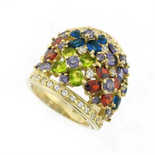 8X114 - 925 Sterling Silver Ring Gold Women AAA Grade CZ Multi Color
