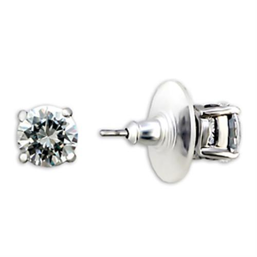 8X163 - Brass Earrings Rhodium Women AAA Grade CZ Clear