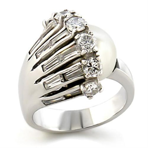 9W010 - Brass Ring Rhodium Women Synthetic White