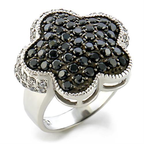 9W099 - Brass Ring Rhodium + Ruthenium Women AAA Grade CZ Jet