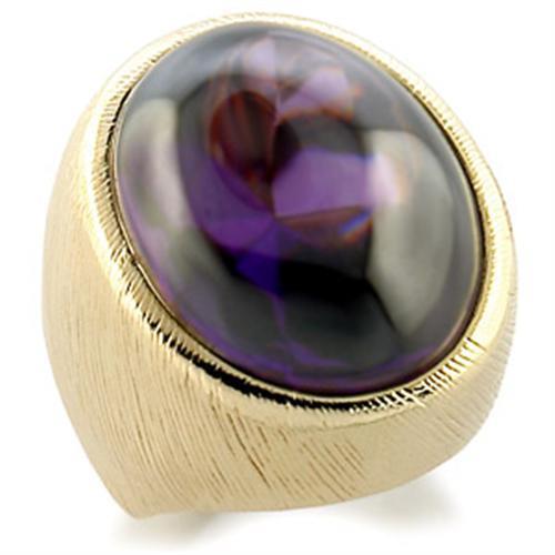 9W186 - Brass Ring Gold Women AAA Grade CZ Amethyst
