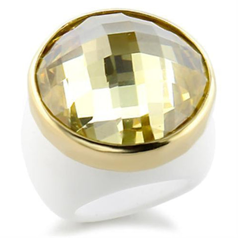 9W193 - Brass Ring Gold Women AAA Grade CZ Citrine Yellow