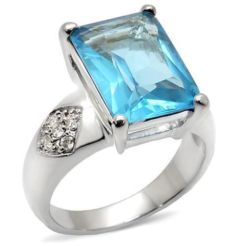 9X012 - Brass Ring Rhodium Women Synthetic Sea Blue
