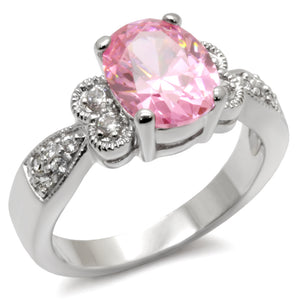 9X045 - 925 Sterling Silver Ring High-Polished Women AAA Grade CZ Rose