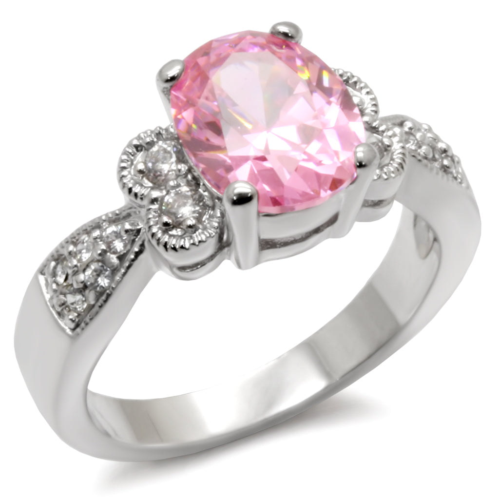 9X045 - 925 Sterling Silver Ring High-Polished Women AAA Grade CZ Rose