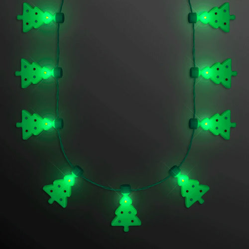 7 Charms Little Christmas Trees Flashing Holiday Lights Necklace