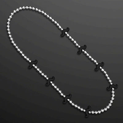 Black Mustache Beaded Silver and Black Necklace