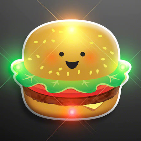 LED Happy Hamburger Flashing Body Light Lapel Pins