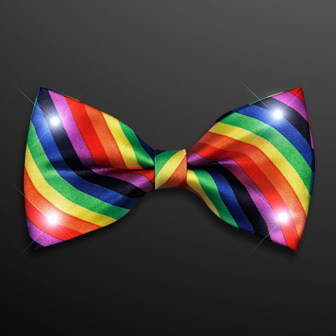 Rainbow Stripes Bow Tie with White LED Lights