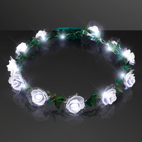 Light Up White Rose Flower Princess Halo Crown Headband