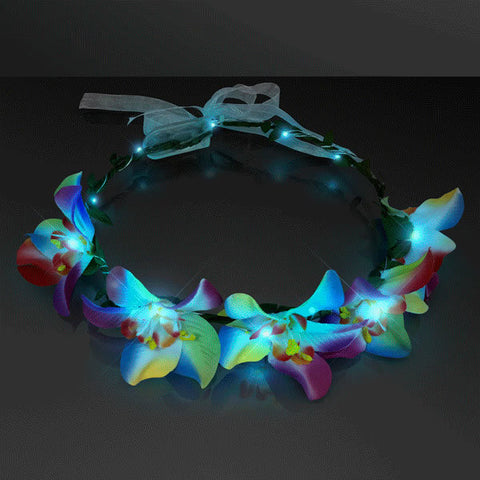 Light Up Tropical Orchid Floral Halo Crown Headband