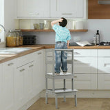 Wooden Kids Kitchen Learning Toddler Tower with Safety Rail