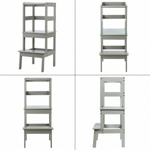 Wooden Kids Kitchen Learning Toddler Tower with Safety Rail