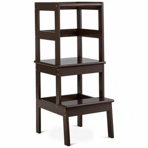 Wooden Kids Kitchen Learning Toddler Tower with Safety Rail