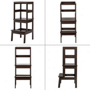 Wooden Kids Kitchen Learning Toddler Tower with Safety Rail