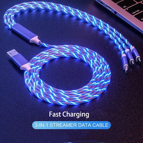 3 In1 LED Flowing LED  Lighted Phone Cord x 3 FT.